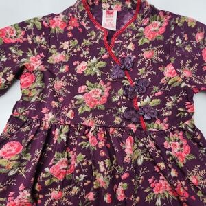 April Cornell Girls Wine Floral Long Sleeve Dress- Size 3/4